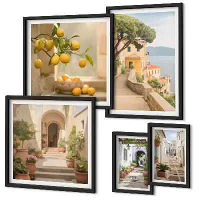 Wanddecoratie compositie Charmante straatjes vol vis en zeevruchten