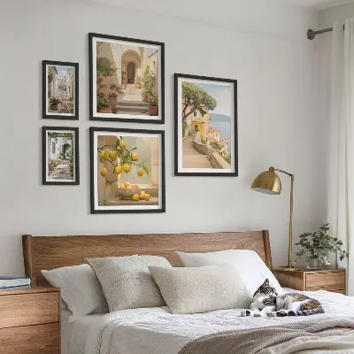 Wanddecoratie compositie Charmante straatjes vol vis en zeevruchten