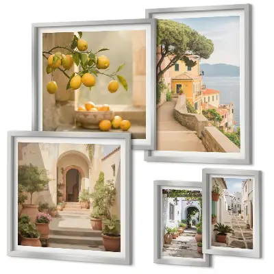 Wanddecoratie compositie Charmante straatjes vol vis en zeevruchten