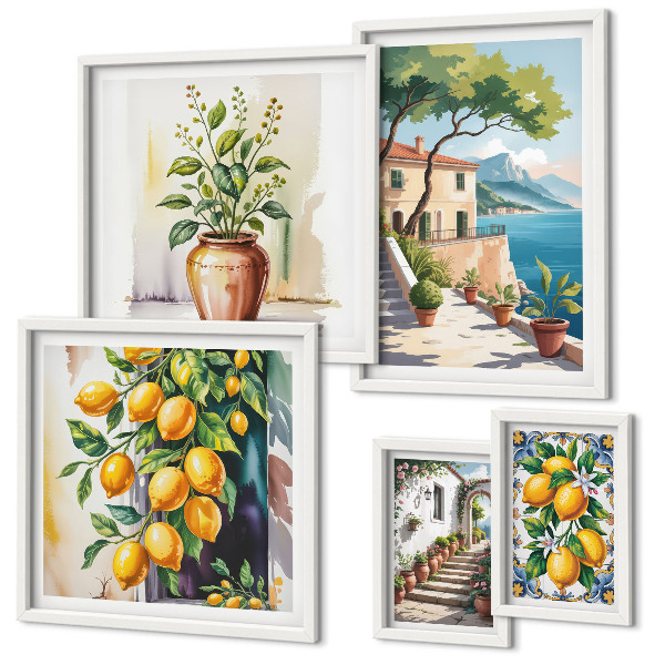 Moderne schilderijen set Landschappen met citrusbomen en vegetatie