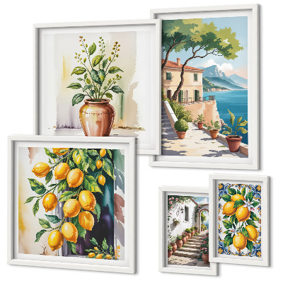 Moderne schilderijen set Landschappen met citrusbomen en vegetatie