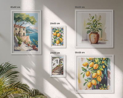 Moderne schilderijen set Landschappen met citrusbomen en vegetatie