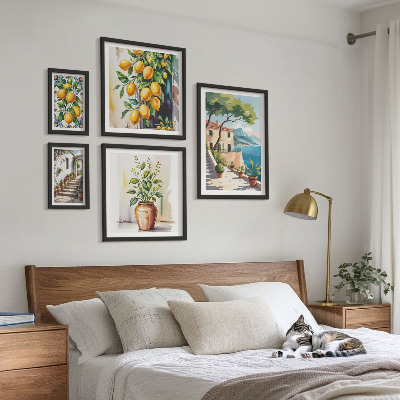 Moderne schilderijen set Landschappen met citrusbomen en vegetatie