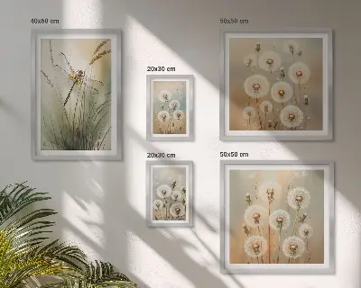 Wanddecoratie compositie met bloemmotieven van libellen en paardenbloemen