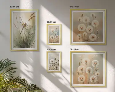 Wanddecoratie compositie met bloemmotieven van libellen en paardenbloemen