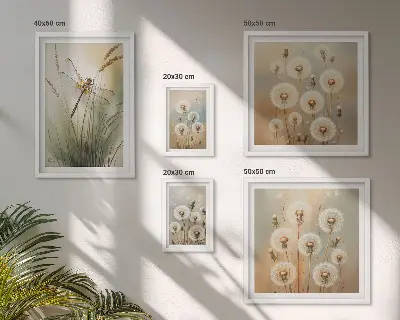 Wanddecoratie compositie met bloemmotieven van libellen en paardenbloemen
