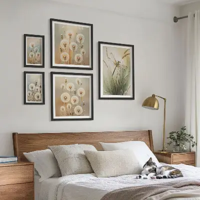 Wanddecoratie compositie met bloemmotieven van libellen en paardenbloemen