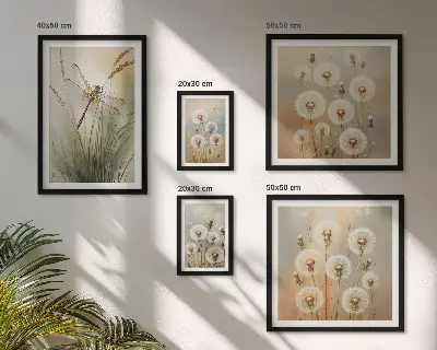 Wanddecoratie compositie met bloemmotieven van libellen en paardenbloemen
