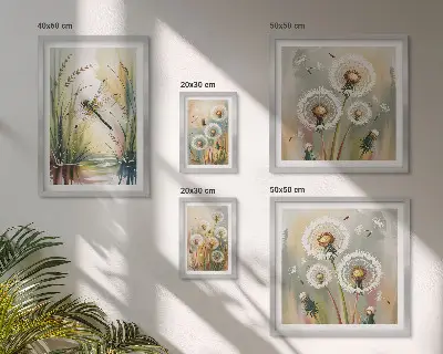 Set van moderne schilderijen met bloemen en libellen in natuurlijke stijl