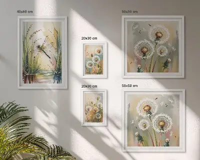 Set van moderne schilderijen met bloemen en libellen in natuurlijke stijl