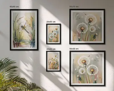 Set van moderne schilderijen met bloemen en libellen in natuurlijke stijl