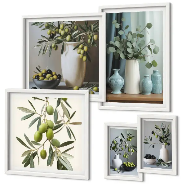 Groene olijven in een vaas decoratie voor aan de muur