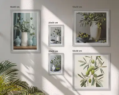 Groene olijven in een vaas decoratie voor aan de muur