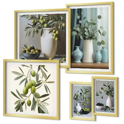 Groene olijven in een vaas decoratie voor aan de muur