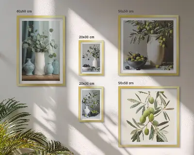 Groene olijven in een vaas decoratie voor aan de muur