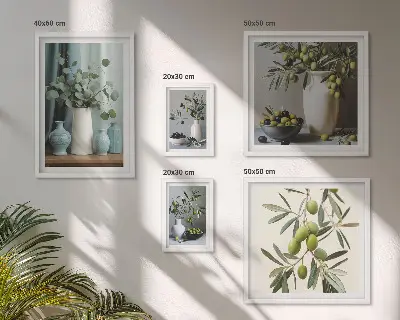 Groene olijven in een vaas decoratie voor aan de muur