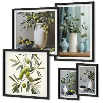 Groene olijven in een vaas decoratie voor aan de muur