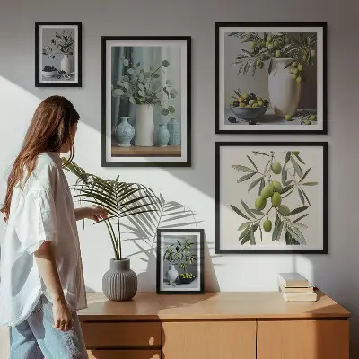 Groene olijven in een vaas decoratie voor aan de muur