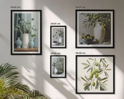 Groene olijven in een vaas decoratie voor aan de muur