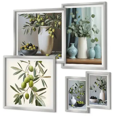 Groene olijven in een vaas decoratie voor aan de muur