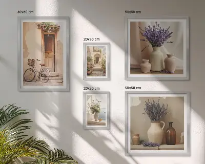 Moderne schilderijen set Stijlvol interieur met een fiets en bloemen