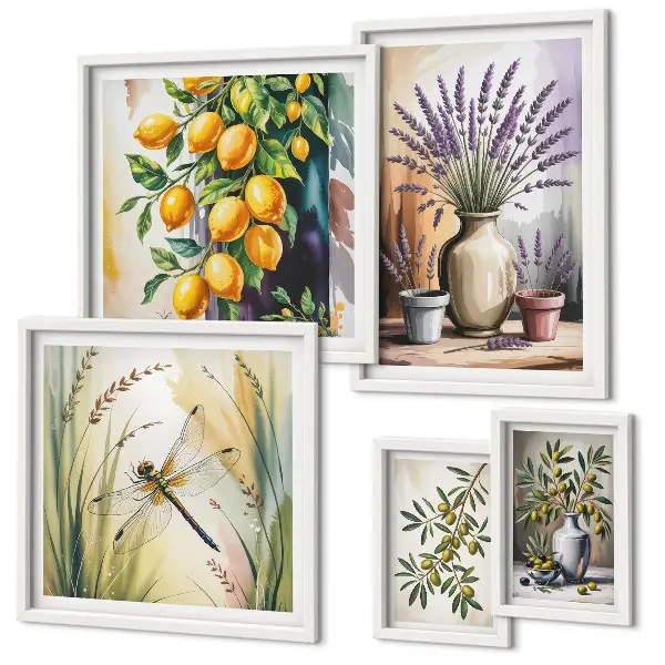 Gallery wall set met rustieke olijven en citroenbloesem
