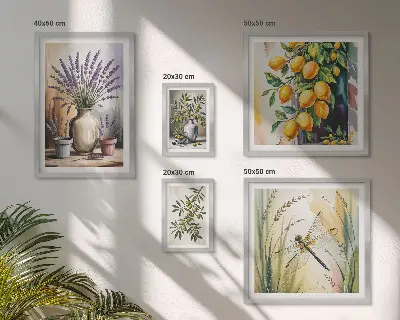 Gallery wall set met rustieke olijven en citroenbloesem