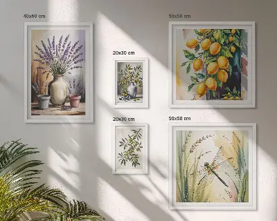 Gallery wall set met rustieke olijven en citroenbloesem