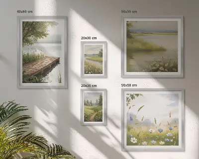 Wanddecoratie compositie Vreedzame landschappen met een brug over een weide.