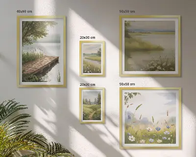 Wanddecoratie compositie Vreedzame landschappen met een brug over een weide.