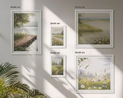 Wanddecoratie compositie Vreedzame landschappen met een brug over een weide.