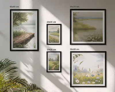Wanddecoratie compositie Vreedzame landschappen met een brug over een weide.