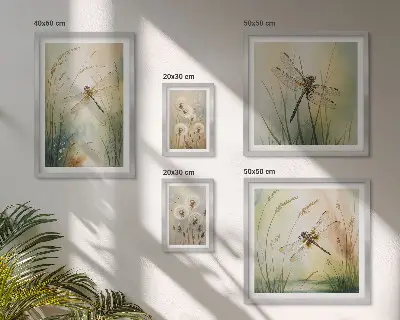 Moderne schilderijenset met boho natuurmotieven en libellen
