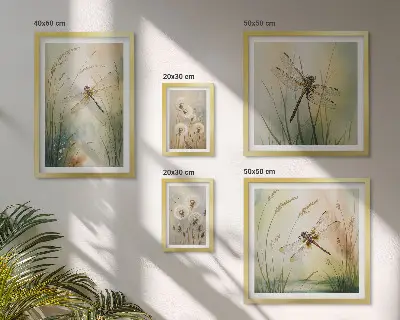 Moderne schilderijenset met boho natuurmotieven en libellen