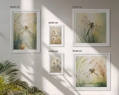 Moderne schilderijenset met boho natuurmotieven en libellen