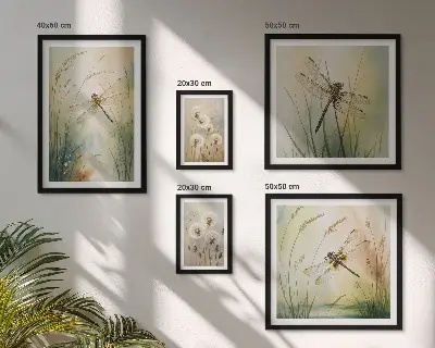 Moderne schilderijenset met boho natuurmotieven en libellen