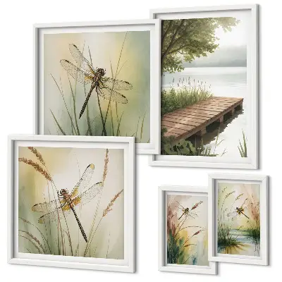 Gallery wall vreedzame landschappen met libellen