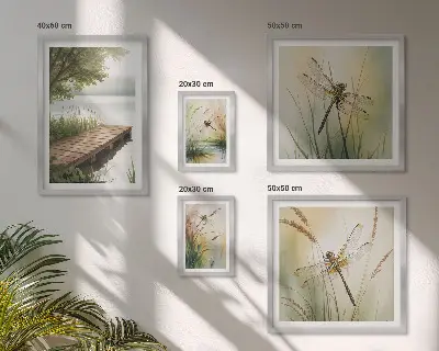 Gallery wall vreedzame landschappen met libellen