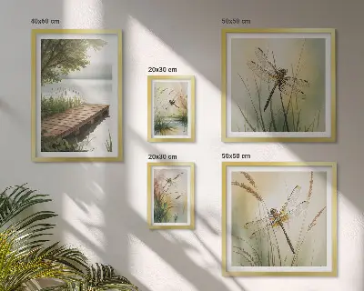 Gallery wall vreedzame landschappen met libellen