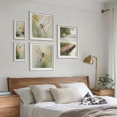 Gallery wall vreedzame landschappen met libellen