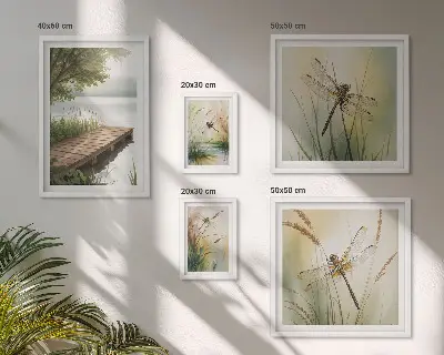 Gallery wall vreedzame landschappen met libellen