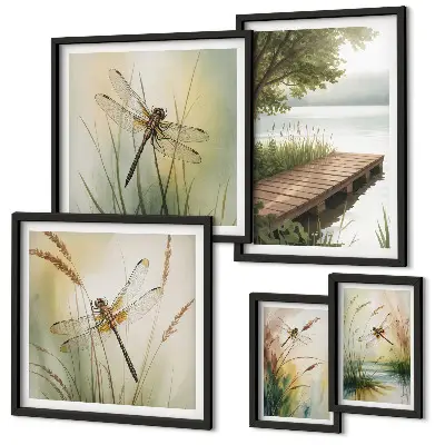 Gallery wall vreedzame landschappen met libellen