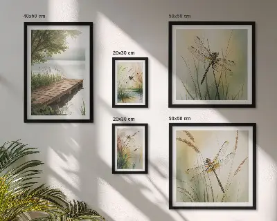 Gallery wall vreedzame landschappen met libellen