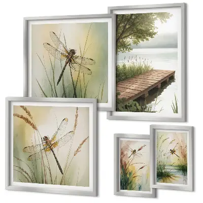 Gallery wall vreedzame landschappen met libellen
