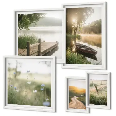 Wanddecoratie compositie Rustige landschappen met water en groen.