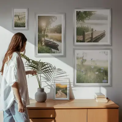 Wanddecoratie compositie Rustige landschappen met water en groen.