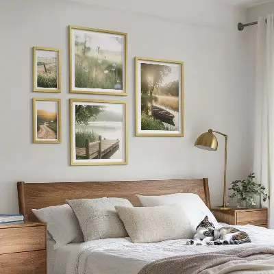 Wanddecoratie compositie Rustige landschappen met water en groen.