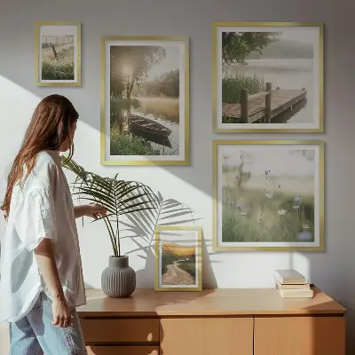 Wanddecoratie compositie Rustige landschappen met water en groen.
