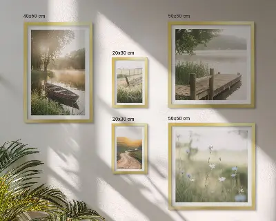 Wanddecoratie compositie Rustige landschappen met water en groen.