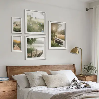 Wanddecoratie compositie Rustige landschappen met water en groen.